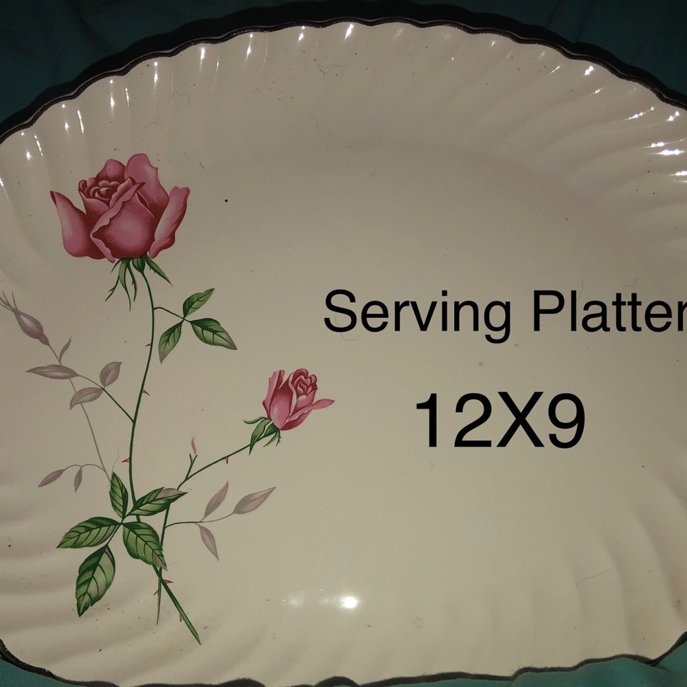 1950 Vintage SCIO Dorset Pink Rose Stem Platinum Swirl Edge Platters